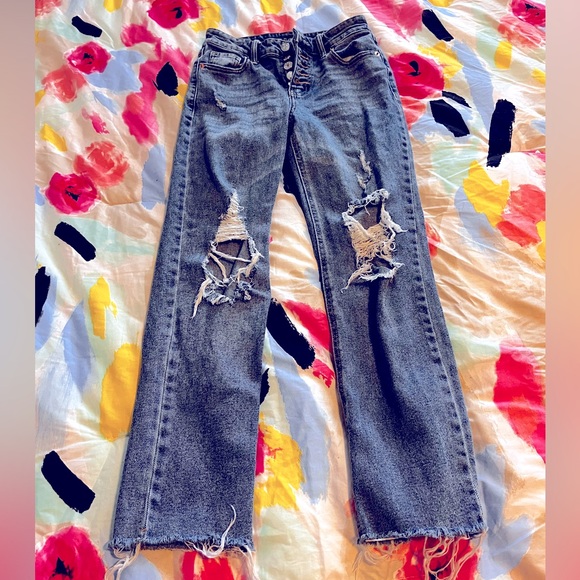 wild fable Denim - Wild Fable Super Distressed, Button Fly Straight Leg Jeans. Sz. 00.